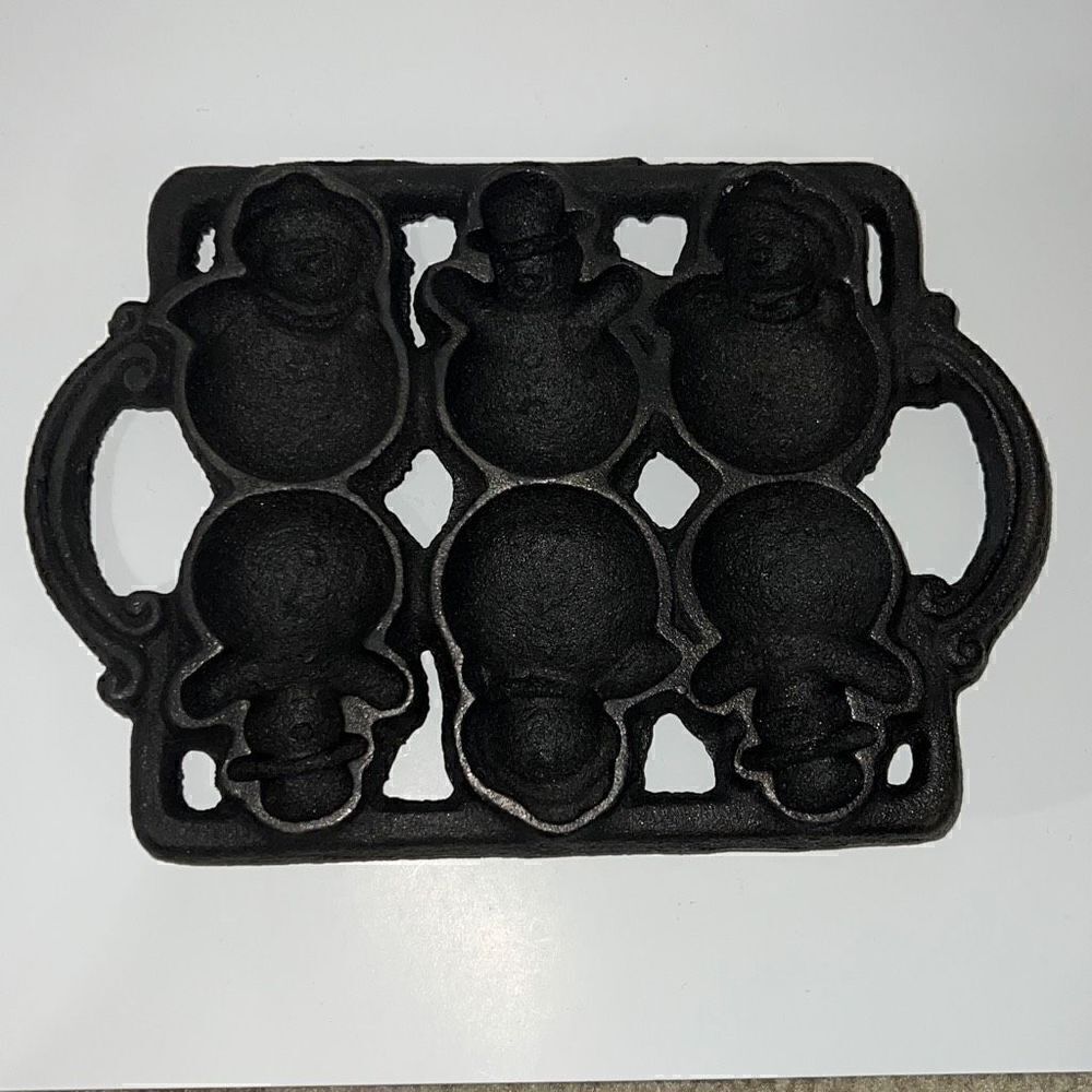 Snowman Cast Iron Mold Christmas Holiday Winter Small Baking Cookies Vintage